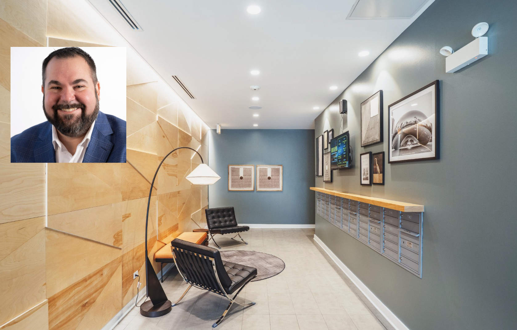 Ian Bingham and the lobby of a DMG-managed asset